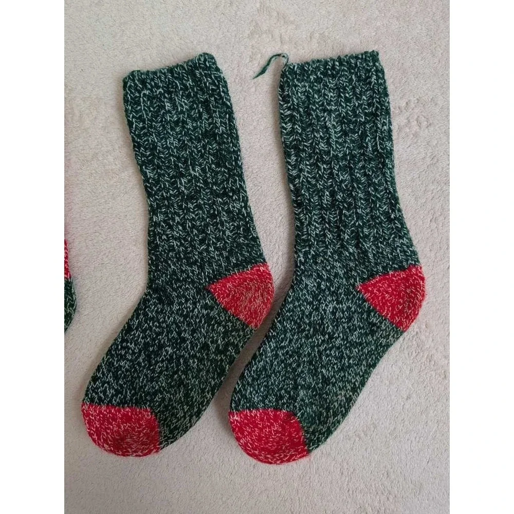 Cozy Knit Crew Socks Red Green Fair Isle Pattern Cozy Winter Warm Hand Knit Sock